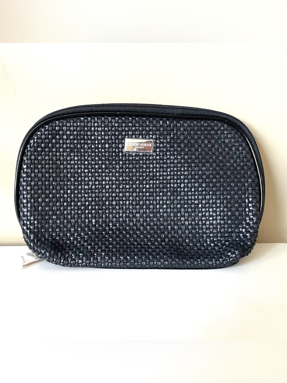 Giorgio Armani Woven Faux Patent Leather Cosmetic Bag